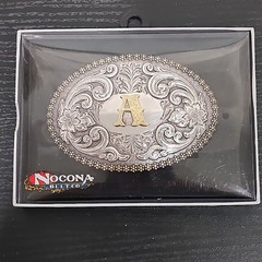 Western Nocona Antique Scroll & Initial Oval Belt Buckle Letter « A »