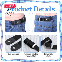 Tucnoeu 2 Pcs No Buckle Belts for Women and Men, Men Side Standard, Black