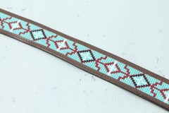 UNCLE SAM W Sterling Silver Buckle Navajo Native Turquoise Beaded Leather BELT