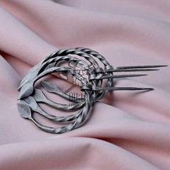 Hand-Forged Medieval Viking Iron Brooch Leaf Design Cloak Pin ( Set of 4)