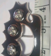 Rock Rebel 4 Skulls Metal & Lacquered Belt Buckle Silver & Black