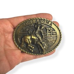 VTG 1980 Brass All Around Cowboy Oklahoma Western Bucking Horse Belt Buckle 3.5”