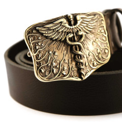 Medical brass belt buckle Caduceus, Handmade physician Medical Corps buckle