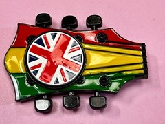 Electric Guitar Tuning Keys Shaped Belt Buckle W/ Uk Flag Union Jack Spinner