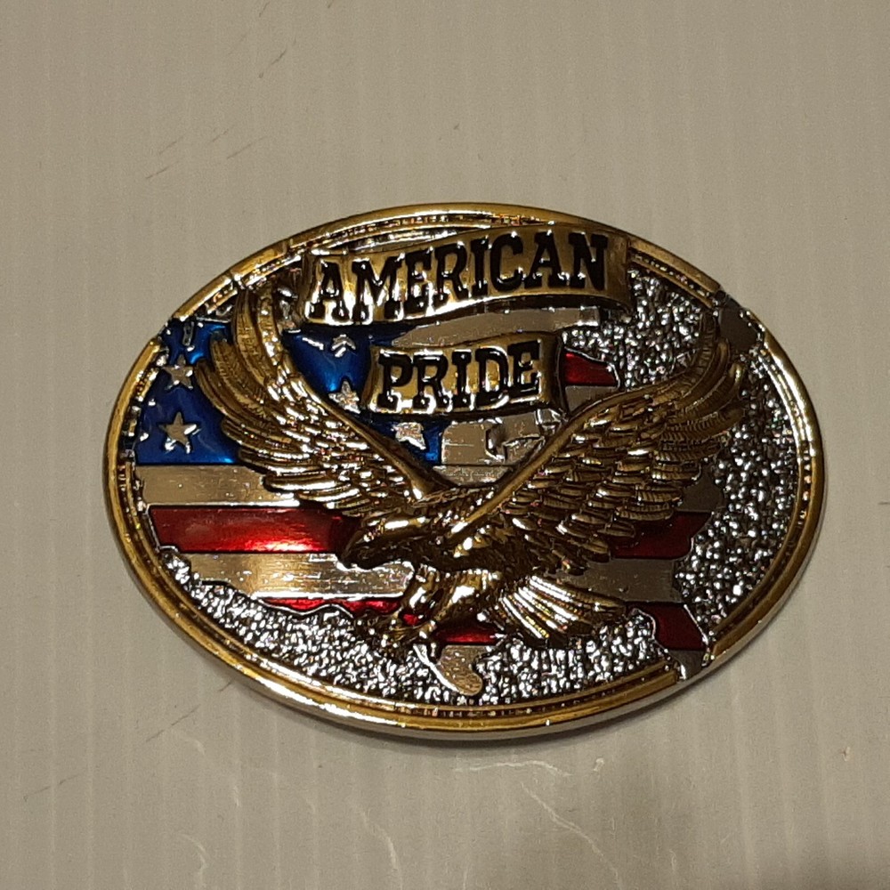 AMERICAN PRIDE / EAGLE & U.S.A. FLAG Metal Belt Buckle