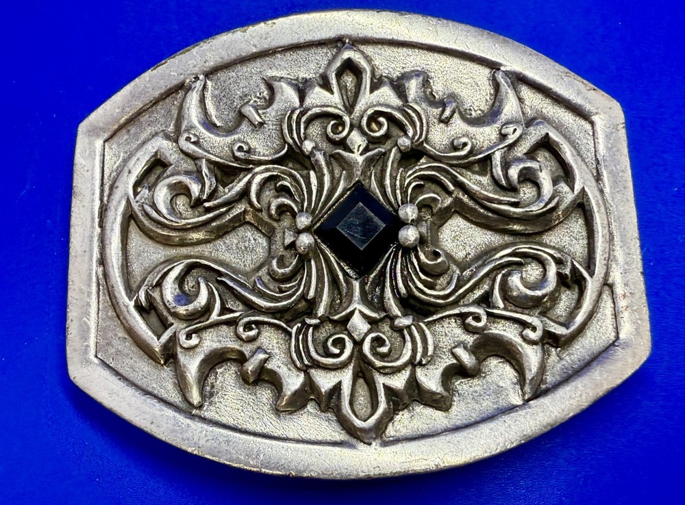 Scrollwork Stone Sterling Silver Plated English Laundry / Wicks Belt Buckle