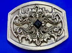 Scrollwork Stone Sterling Silver Plated English Laundry / Wicks Belt Buckle