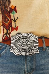 Western Silver Belt Buckle Concho Style Engraved Cowboy Rodeo Design