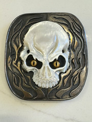 John Winston for J.W. Cooper Sterling Silver Skull Buckle w/ Pearl Skull(1of1)
