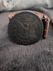 United States of America One Dollar Metal Belt Buckle tooled leather belt