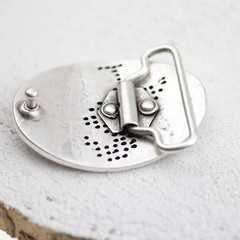 Modernist Flamingo Print Belt Buckle Oval Shape in Antique Silver for Belts