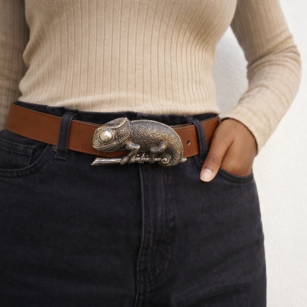 Chameleons Belt Buckle – Artistic Silver Finish