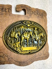 Detailed deer hunting, hunter on horse back metal belt Buckle, New!