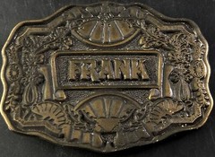 1970s Oden Inc. Brass/Bronze « Frank » Belt Buckle, Personalized Name, EUC D2.2