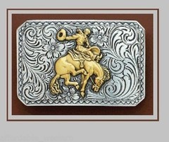 RETRO-STYLE Square Antiqued Silver ~WESTERN BELT BUCKLE~ Saddle Bronc Buck Horse