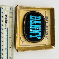 Vintage Danny Name Belt Buckle Blue Western Font Black Oval Rope Border Boxed