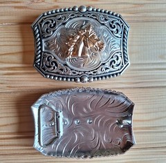 BIG Horse relief balls western silver & gold belt buckle (choice designs)