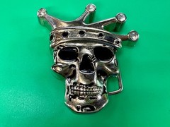 Crowned King Joker Skull Head with Rhinestones Figural Belt Buckle