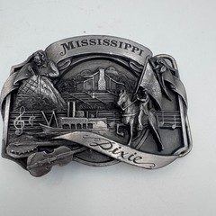 Vintage 1986 Siskiyou Mississippi Dixie Belt Buckle P55 Made in USA Pewter Tone