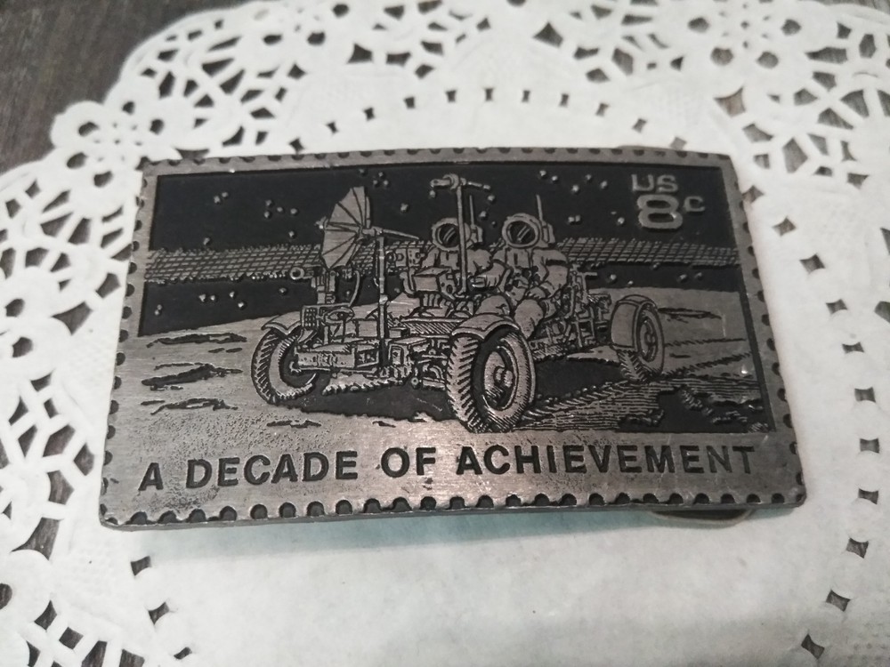 A Decade of Achievement Belt Buckle NASA Moon Rover Solid Pewter DORY 10801 -NOS