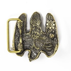 Handmade brass belt buckle Fighting Falcon, Solid hunting hawk sculptural