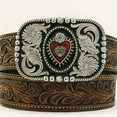 Western Sacred Heart Belt Buckle Valentines Rose Crown Mexican Art Accessory