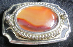 Attractive 2 1/2&Prime; Long X 1 3/4&Prime; High USA Made With Polished Stone Belt Buckle
