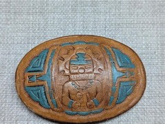 vintage 1970s belt buckle TOOLED handcrafted NATIVE AMERICAN leather INDIAN