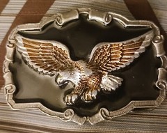 VTG 1983 The Great American Buckle Co ENAMEL EAGLE QD1243 Belt Buckle 3 3/4&Prime; USA