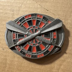 VINTAGE DARTS BELT BUCKLE DARTS & DART BOARD 1984 BERGAMONT BRASS WORKS – New