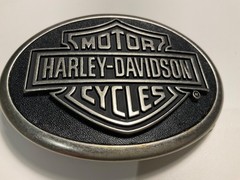 Harley-Davidson buckle w/ Bar&Shield.Antique nickel .Leather patch.#HDMBU10069.