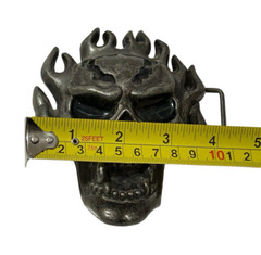Skull Flaming Belt Buckle Fire Tattoo Goth Tribal Large Skeleton Scary Novelty