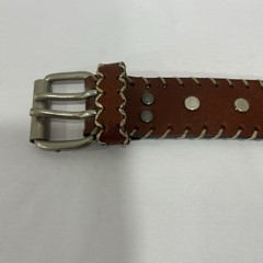 Studded Brown Belt Size 34 Buckle Double Prongs Stitched Western Cowboy Theme