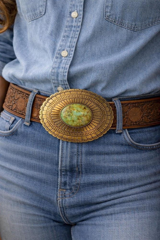 Teal Turquoise Stone Belt Buckle Western Cowboy Style Fits 1.5 Inch Strap