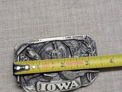 1980s vintage STATE of IOWA belt buckle HEAVY DUTY solid pewter WESTERN cowboy