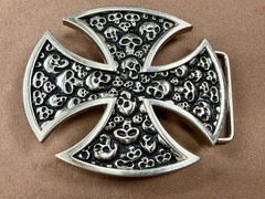 Maltese Iron Cross Studded Skull Design Gothic Punk Vibe Cutout Belt Buckle