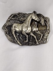 Western Belt Buckle 3D Men & Womens Retro Casual Wear Running Horses Silver Look