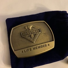 1996 Brass Belt Buckle Handyman Club of America Life Member Vintage