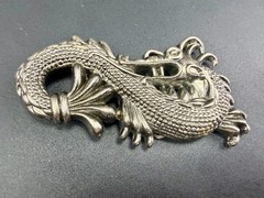Mystical Chinese Dragon Mythology Figural Cutout Silver Color Belt Buckle