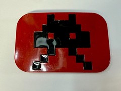 Iconic Pixelated Alien Space Invaders Arcade Game Red Black Enamel Belt Buckle