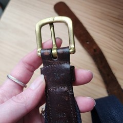 COACH Vintage Brindle Leather Wool Belt Navy Brass Buckle Size 34