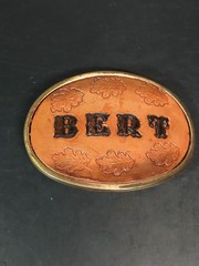 Vintage BERT Leather Inlay Brass Tone Belt Buckle Made USA