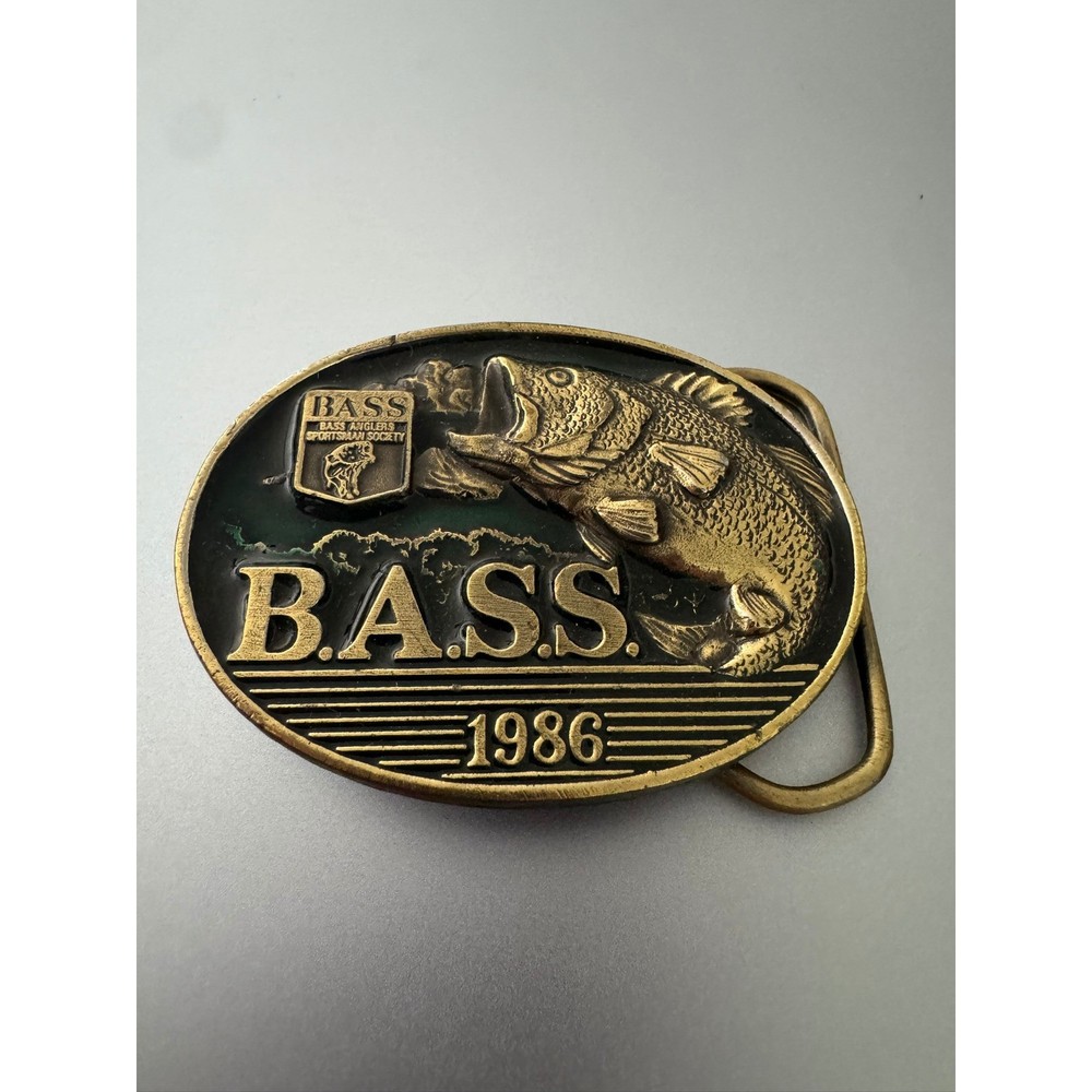 Vintage 1986 B.A.S.S. Member Belt Buckle Great American Buckle Co Fishing Brass