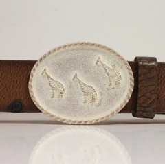 Belt Buckle Giraffe Family Antique Silver Oval Animal Print Safari Nature Design
