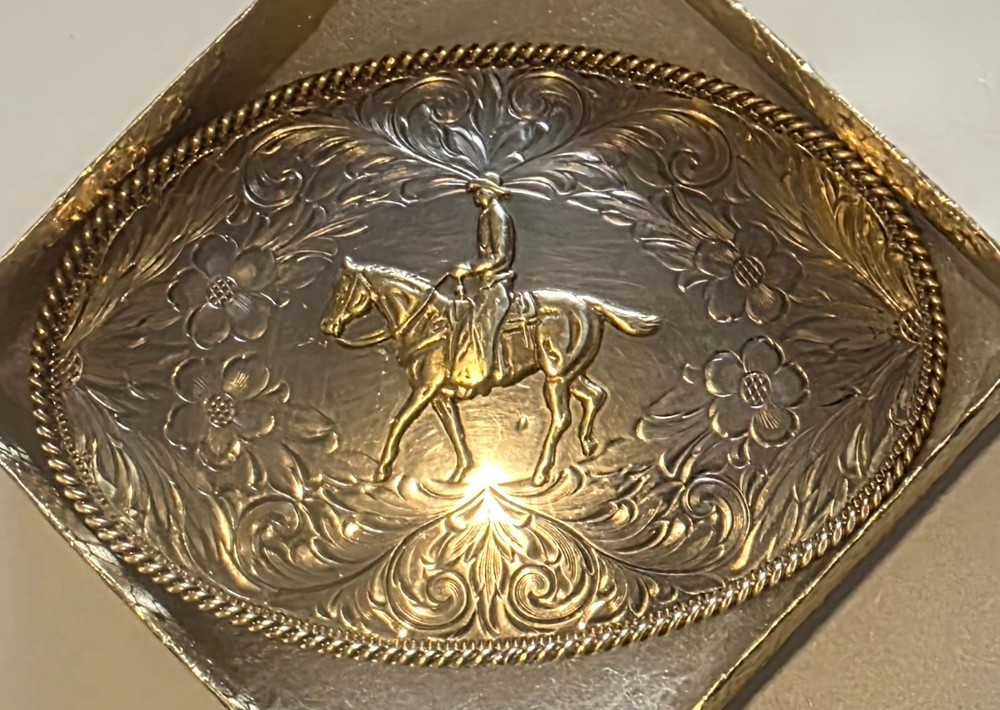 Vintage Metal Belt Buckle, Montana Silversmiths, Cowboy on His Horse, Nice West
