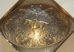 Vintage Metal Belt Buckle, Montana Silversmiths, Cowboy on His Horse, Nice West