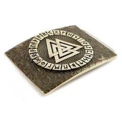 German silver Valknut belt buckle, Scandinavian Nordic Celtic Viking Pagan runic