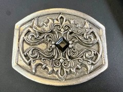 Scrollwork Stone Sterling Silver Plated English Laundry / Wicks Belt Buckle
