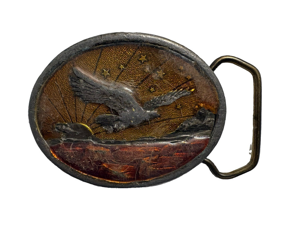 Vintage USA Eagle Belt Buckle Amber Resin Inlay Wildlife Western