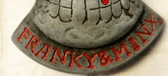 Franky and Minx Gray Skull Belt Buckle Red Stars Rhinestone Tooth Skeleton Head
